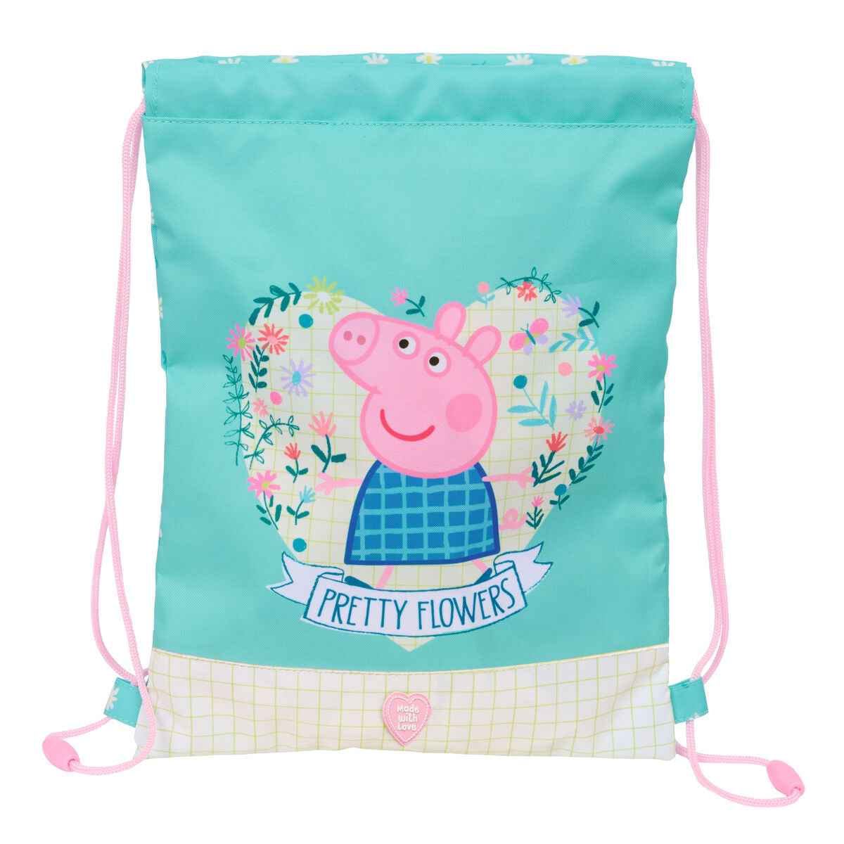 Saco Mochila com Cordas Peppa Pig Pretty flowers Amarelo Menta 26 x 34 x 1 cm